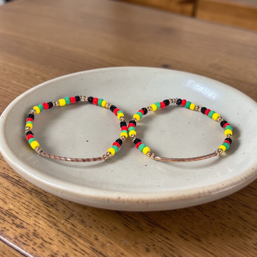Handmade Glass Seed Bead Bracelet Set With Metal Details